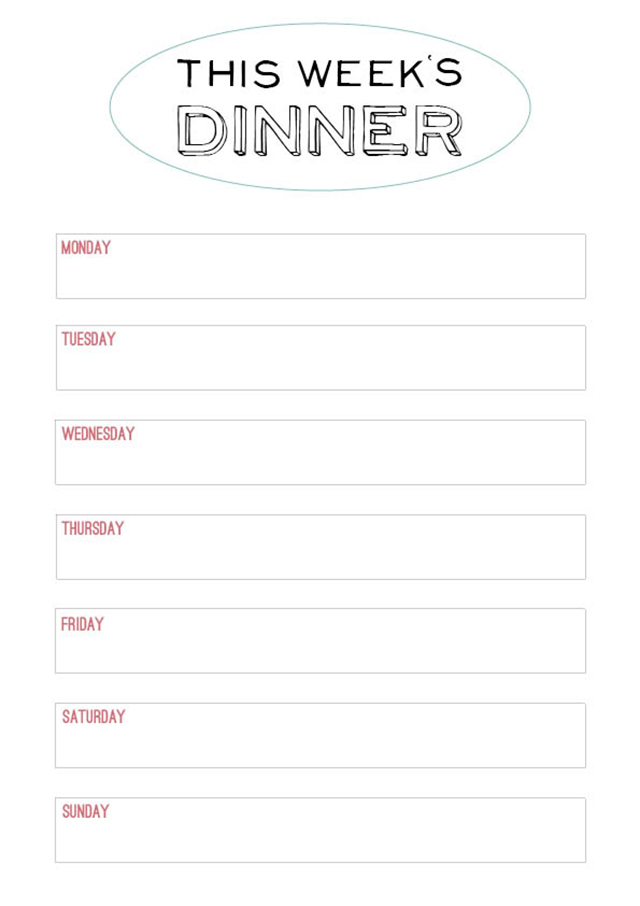 Free Printable Weekly Dinner Menu Template