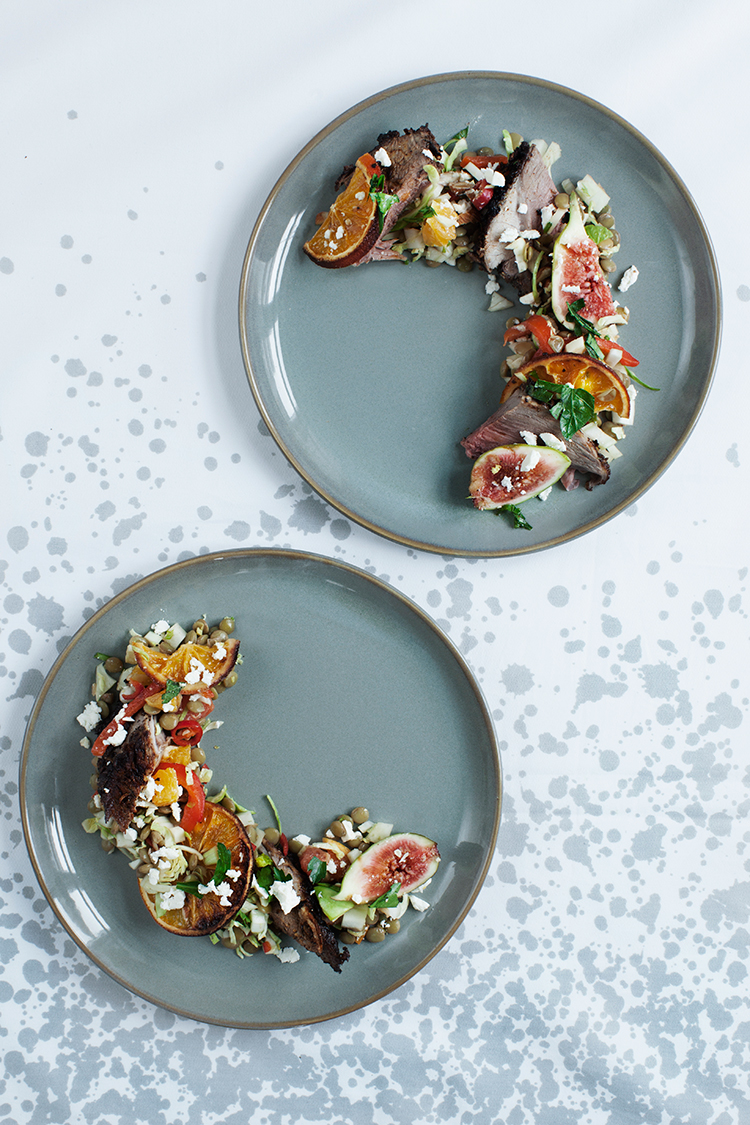 Lentil Salad Recipe with grilled citrus and figs