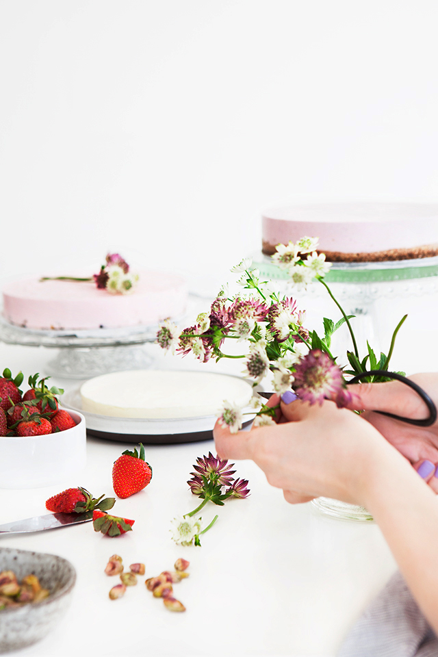 Icelandic Skyr Cake Decorated with Fresh Flowers