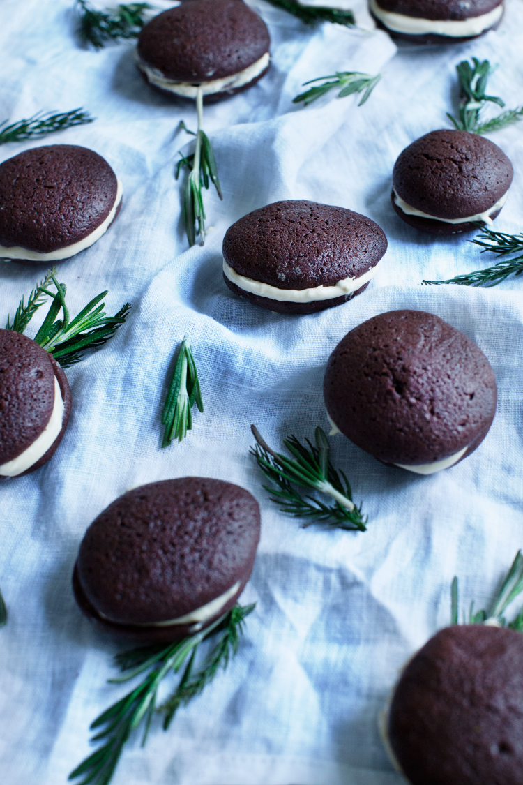 Chocolate Whoopie Pies with Rosemary Orange Custard